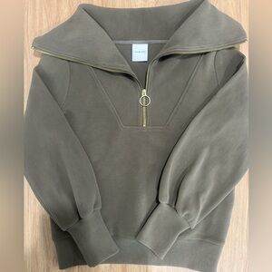 Varley Olive Green Ribbed half Zip-Up Jacket